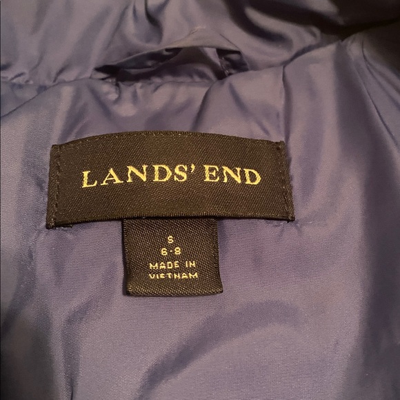 Lands' End primaloft small (6-8) Black Quilted Puffer Jacket with Blue Accents. - Picture 3 of 11